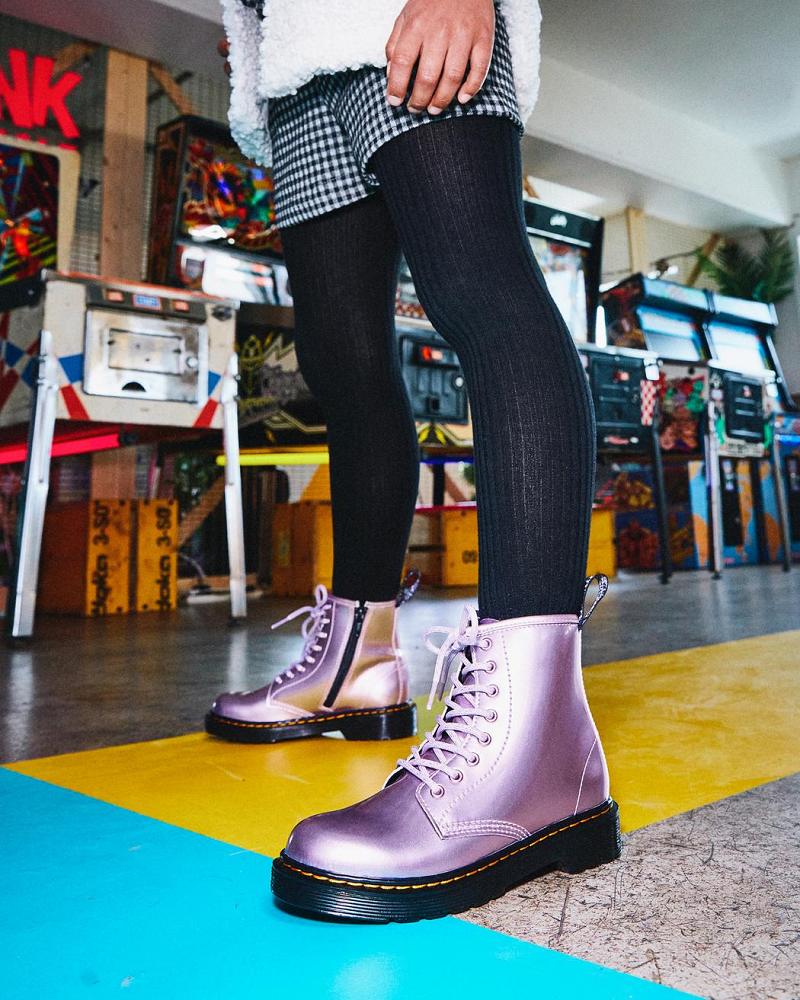 Dr Martens Junior 1460 Metallic Snørestøvler Børn Lyserød | DK 681ILH